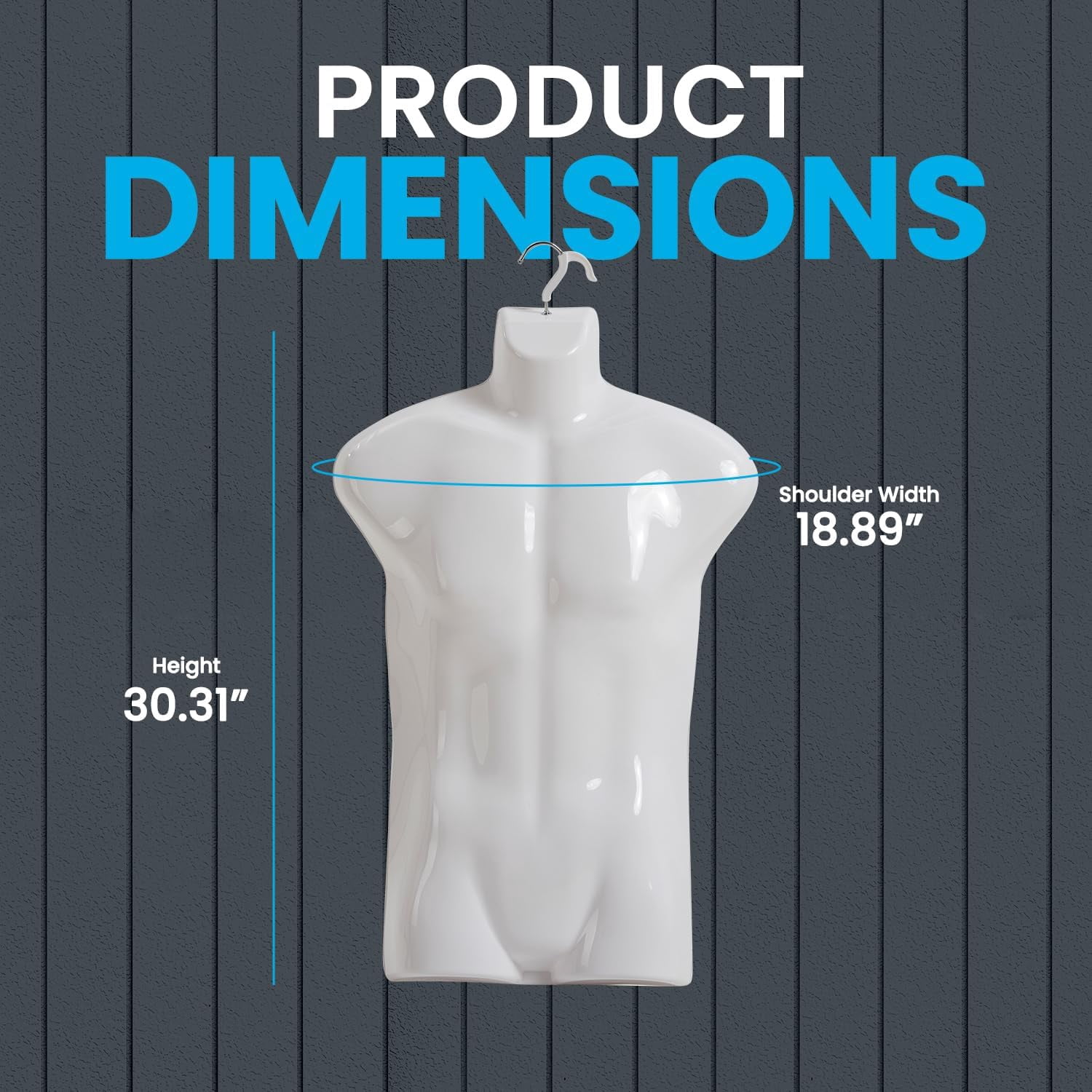 Topmaster Premium Male Shirt Holder – Lightweight Mannequin Torso with Hanging Hook for Shirt Display & Storage, White, Pack of 1