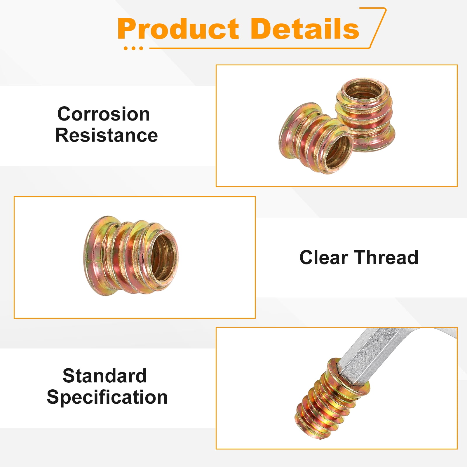 100 Pcs Threaded Insert for Wood, 5/16 - 18 Threaded Studs 13mm Length, Gold