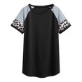 thumbnail image 3 of Moda mujer camiseta estampada leopardo rayas empalme raglán manga corta cuello redondo talla grande Abanopi Negro/S, 3 of 7