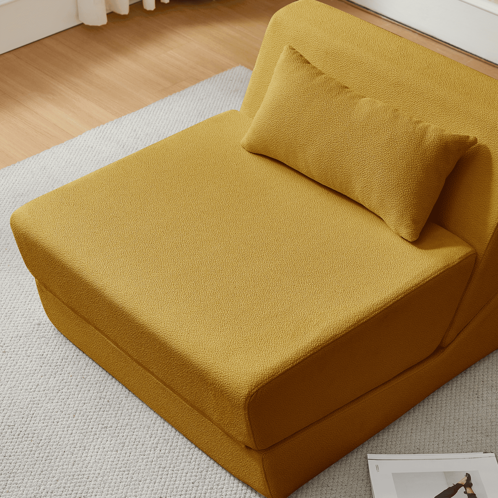 MAYEERTY Leisure Convertible Alpaca Wool Fabric Sofa Chair Modern 2-in-1 Functional Compressed Sofa Bed Perfect for Small Space Living Room Dormitory Apartment Study