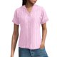 thumbnail image 1 of Camisa de punto jacquard holgada con cuello en V para mujer: manga corta, detalle de cordones, informal de verano, fácil de cuidar, 1 of 7