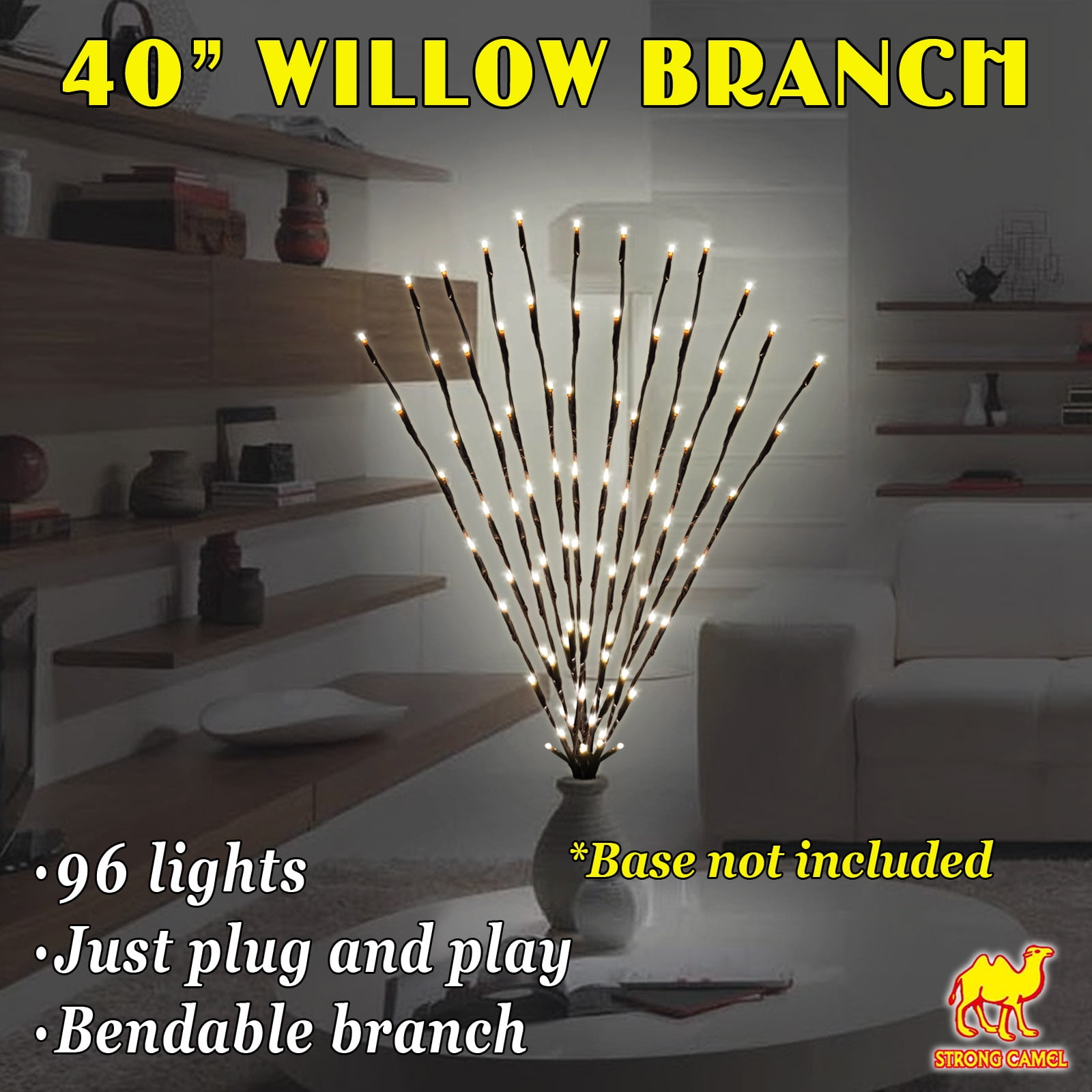 Willow Branch with 96 Incandescent Lights and AC Adapter Electric Corded 40 Inch 