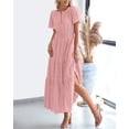 thumbnail image 5 of FreshPretty Womens Summer Casual Midi Maxi Dresses Lightweight Short Sleeve V Neck Elastic Waist Boho Beach Dress Pockets, 5 of 6