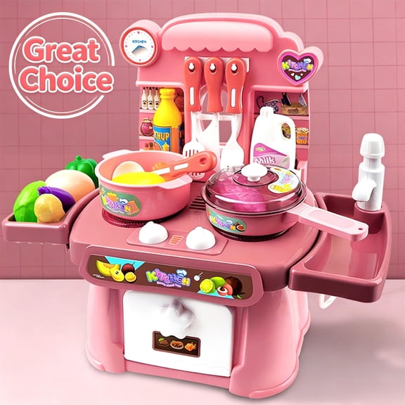 Pink Kids Mini Pretend Play Kitchen Stove Playset, Interactive Role Play Educational Toy, Birthday Christmas Gift for Toddler Boys Girls Ages 3