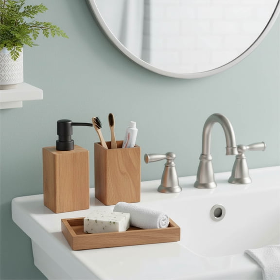 Acacia Bathroom Accessory Set 3-Pieces Rectangular