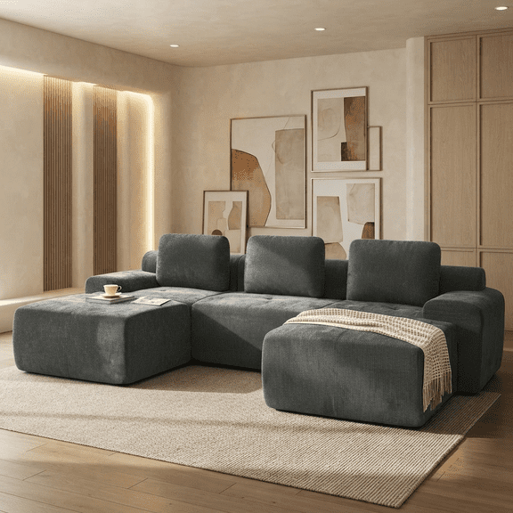 122" Modular Sectional Sofa,Cloud Couch with Extra Deep Seat & High Back,No Assembly,Soft Chenille Fabric,Memory Foam Couch for Living Room ,U shaped(3 2),Dark Gray