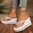 thumbnail image 3 of Rokment Women's Sparkly Pearl Rhinestones Platform Wedge Slip on Open Back Dressy Sandals Elegant Clear Chunky High Heels Slides Bridal Summer Slippers for Wedding White Size 8.5, 3 of 7