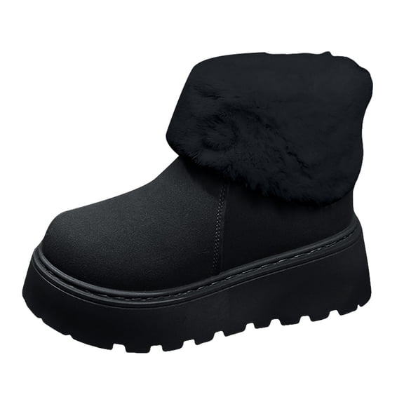 YLYL Women Suede Ankle Boots Cozy Warm Fur Lined No Slip Platform Chunky Heel Pull on Winter Snow Boots