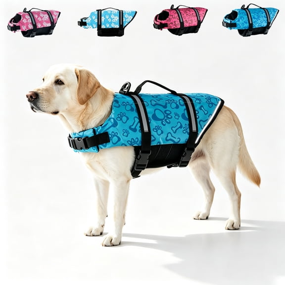 Dog Life Jacket with Rescue Handle & Reflective Stripes for Swimming Boating, Adjustable Safety Vest for Small Medium Large Dogs