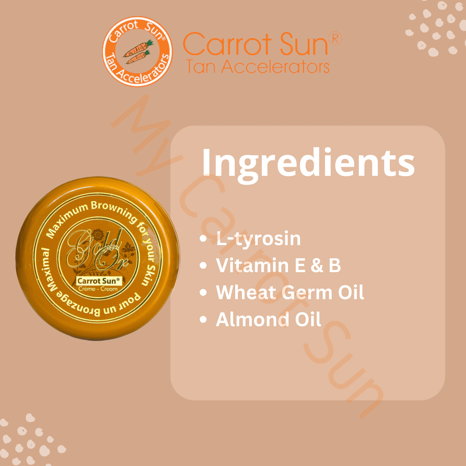 Carrot Sun Tan Accelerator Gold Cream with Carrot Oil, L-Tyrosine 350ML