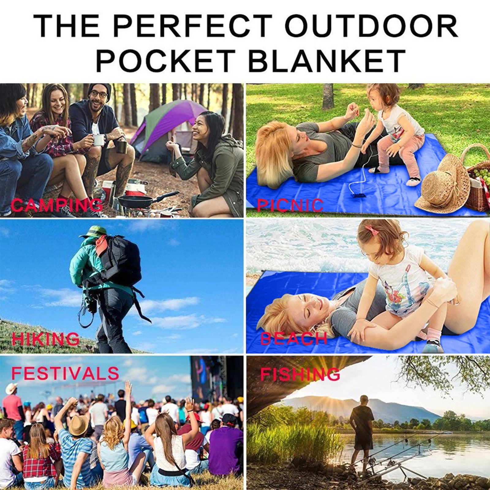 Large Waterproof Picnic Mat - 80x80 Inch, Thickened, Machine Washable, With Carrying Straps & Ground Pegs