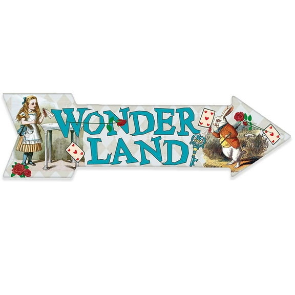 Metal Sign - Wonderland - Directional Arrow Sign - Durable Metal Sign - Use Indoor/Outdoor - Great Game, Nursery and Playroom Decor and Housewarming Gift