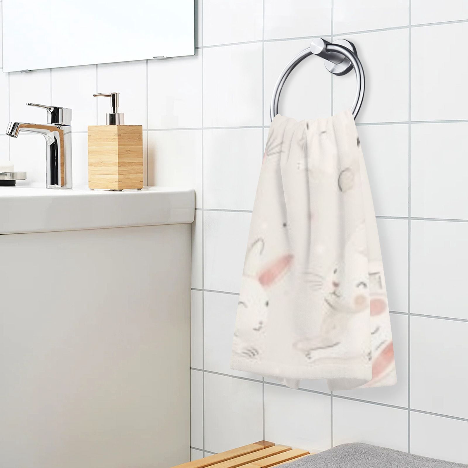 Cute Rabbits Hand Towels Cotton Bath Towels Large Face Towels Absorbent for Bathroom 2 Packs