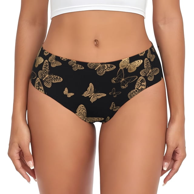 Fotbe Modern Golden Butterfly Calzones Estampados para Mujer – Ropa Interior de Algodón, Cómoda, Suave y Elástica-4X-Large