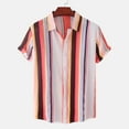 thumbnail image 6 of IYTR Mens Beach Shirts Short Sleeve T Shirts Comfy Button Down Turndown Collar Casual Stripe Color Matching Summer Fashion Tropical Hawaiian Vacation Shirts Red L, 6 of 7