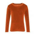 thumbnail image 4 of QATAINLAV Women's Vintage Velvet Long Sleeve T-Shirts Casual Elegant Loose Pullover Tops Classic Round Neck Blouse Orange XXL, 4 of 7