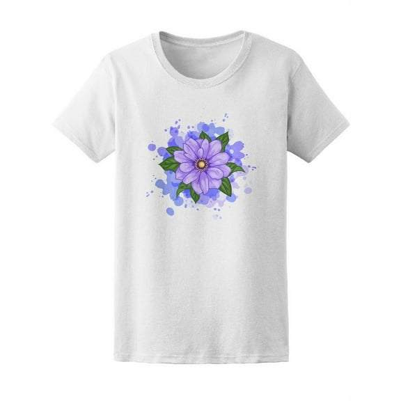 Blue Chrysanths Splashes Flowers T-Shirt Women -Image by Shutterstock, Female Medium