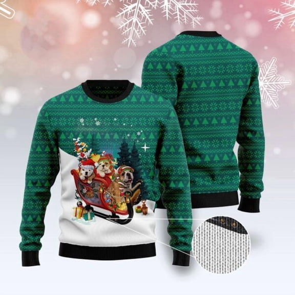 Bulldog Sleigh Ugly Christmas Sweater, Dog Ugly Christmas Sweater, Ugly Dog Sweaters