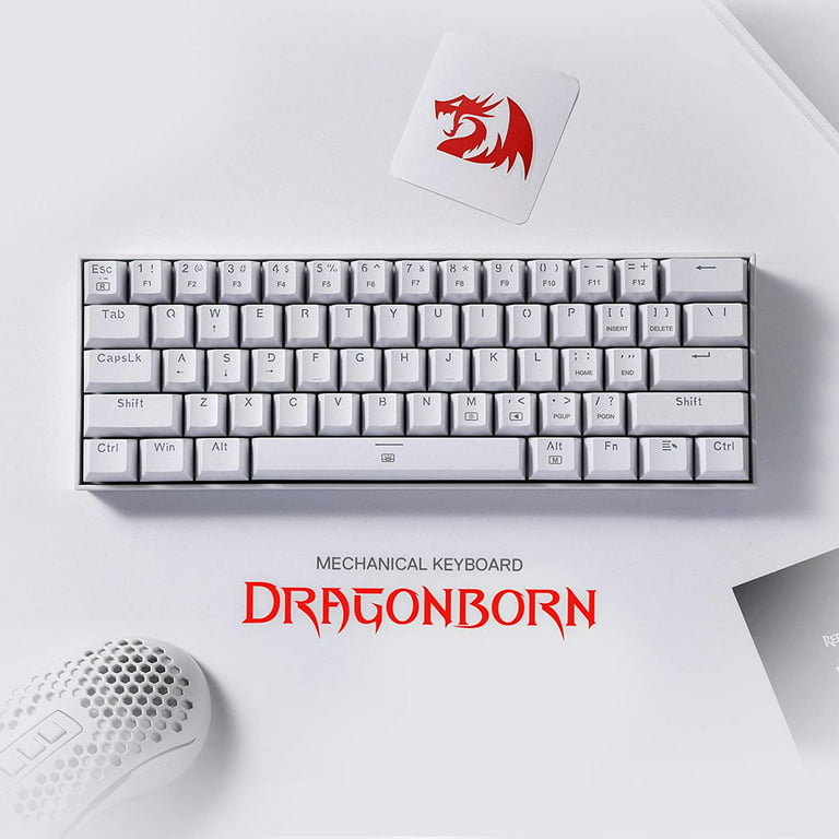 Redragon K630 Dragonborn 60% Wired RGB Gaming Keyboard, 61 Keys Compact  Mechanical Keyboard with Linear Red Switch, Pro Driver Support, White