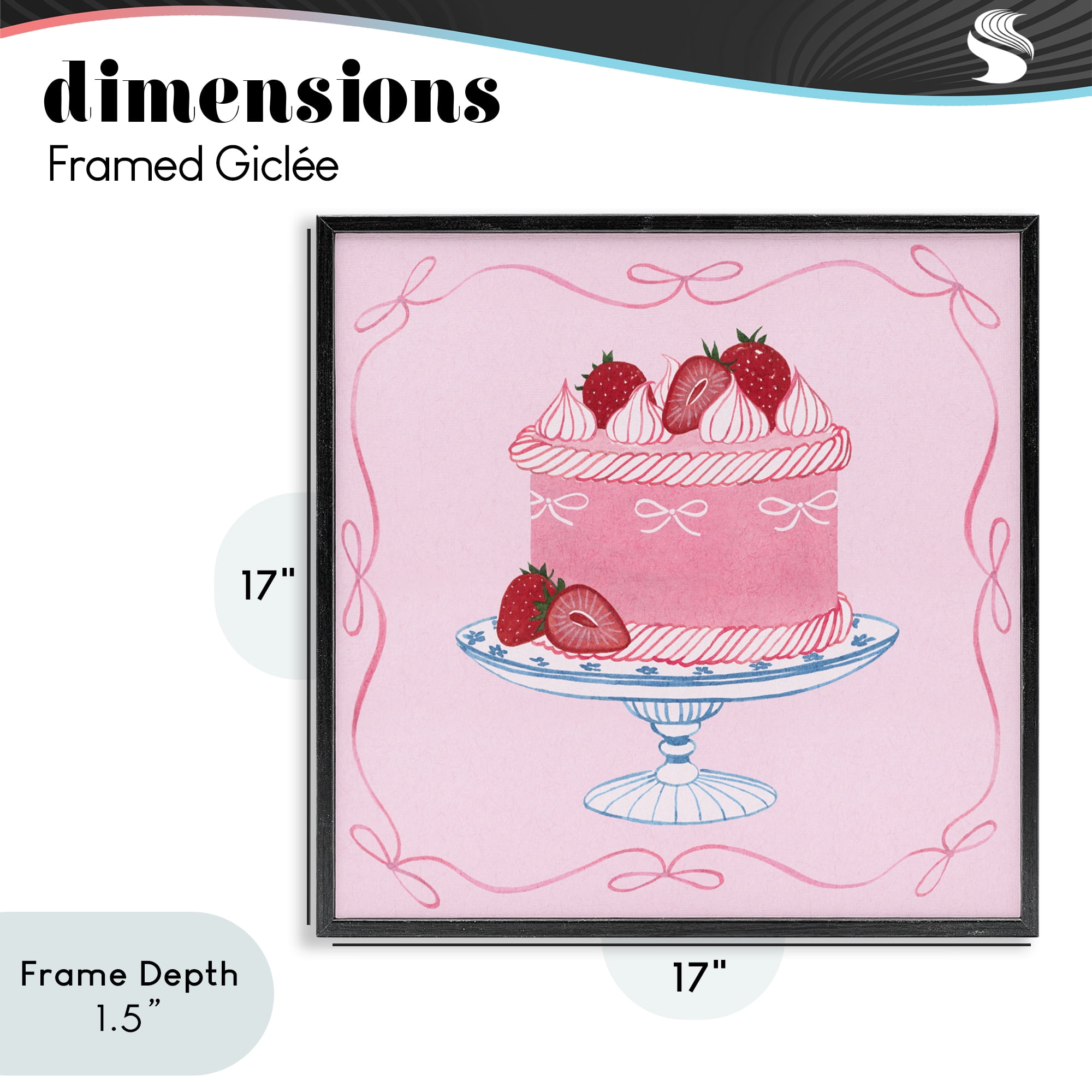 Stupell Industries Pink Strawberry Cake Black Framed Giclee Art, design by Grace Popp