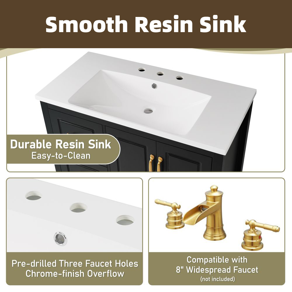 MIDOQIN 36" Bathroom Vanity with Sink, Free Standing Single Basin Vanity Set with Solid Frame & Four Drawer, Wooden Bathroom Cabinet with Ceramic Basin