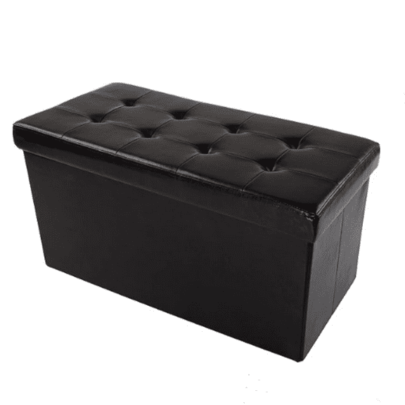 Storage Ottoman - 30-Inch Folding Faux Leather Footrest, Linen Chest, or Bench with Removable Bin for Living Room or Bedroom by Home-Complete