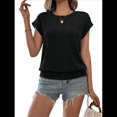 thumbnail image 3 of Tops de Verano para Mujer 2025, Camisetas de Corta con Fruncido y Cuello Redondo, Camisetas de Moda Negro XXL, 3 of 9
