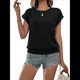 thumbnail image 3 of Tops de Verano para Mujer 2025, Camisetas de Corta con Fruncido y Cuello Redondo, Camisetas de Moda Negro L, 3 of 9