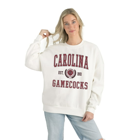Women's Gameday Couture White South Carolina Gamecocks Premium Fleece Drop Shoulder Oversized Pullover Sweatshirt