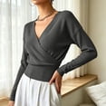 thumbnail image 6 of XUNKUSGA Sweaters for Women Fashion Wrap Cross V Neck Long Sleeve Knit Sweaters Classic Solid Color Slim Fit Pullover Sweaters Lightweight Soft Knit Tops for Women Dark Gray L, 6 of 9