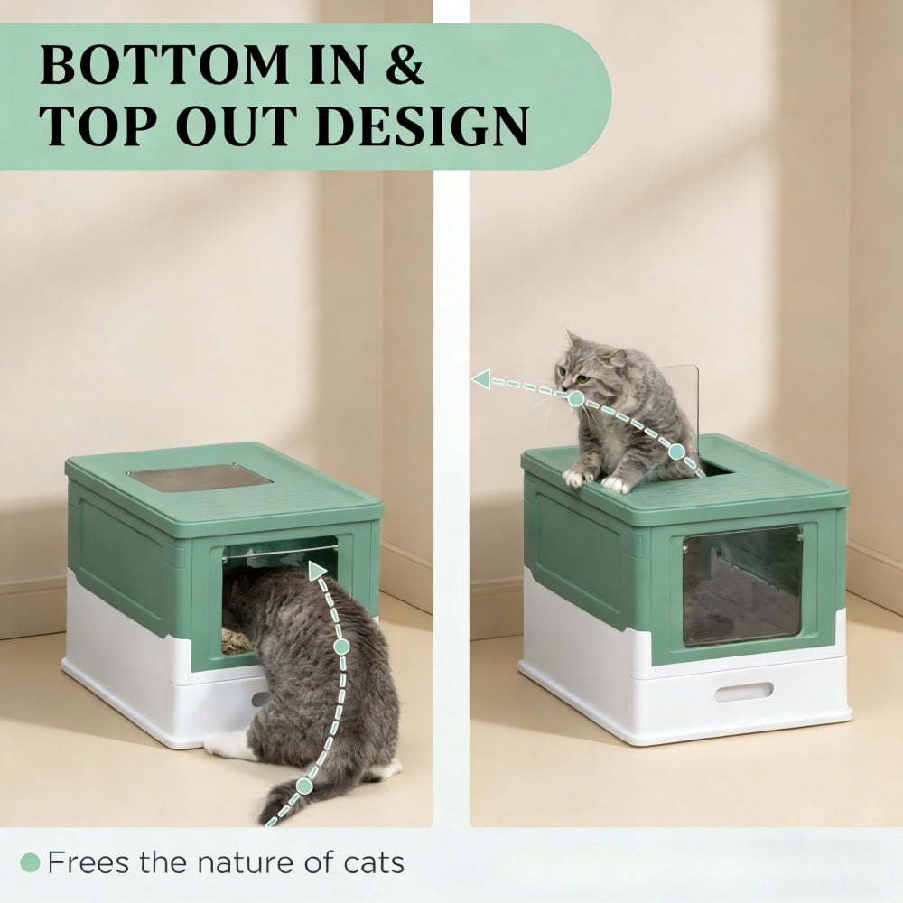 Stainless Steel Enclosed Cat Litter Box, Large Durable Pet Toilet with Enclosure for Cats  LJH