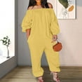 thumbnail image 2 of QATAINLAV Jumpsuits for Women Loose Fit Off Shoulder Overalls Solid Casual Beam Foot Rompers One Piece Jumper Pants with Pockets 2024 Fall Outfits Ofertas Flash Del Dia Yellow XXL, 2 of 6