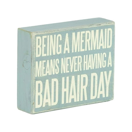 JennyGems Wooden Box Sign Being A Mermaid Means Never Having A Bad Hair Day - Beach House Decoration - Coastal Nautical Decor