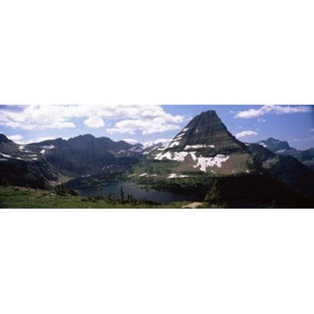 Lake surrounded with mountains Bearhat Mountain Hidden Lake US Glacier National Park Montana USA Canvas Art - Panoramic Images (18 x