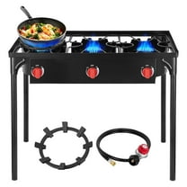 3 Burners Gamping Stove for Cooking Outdoor, 225,000 BTU Propane Burners with Auto Ignition Button&Removable Legs, Temperature Control Knobs and 20 PSIG High Pressure Regulator for BBQ