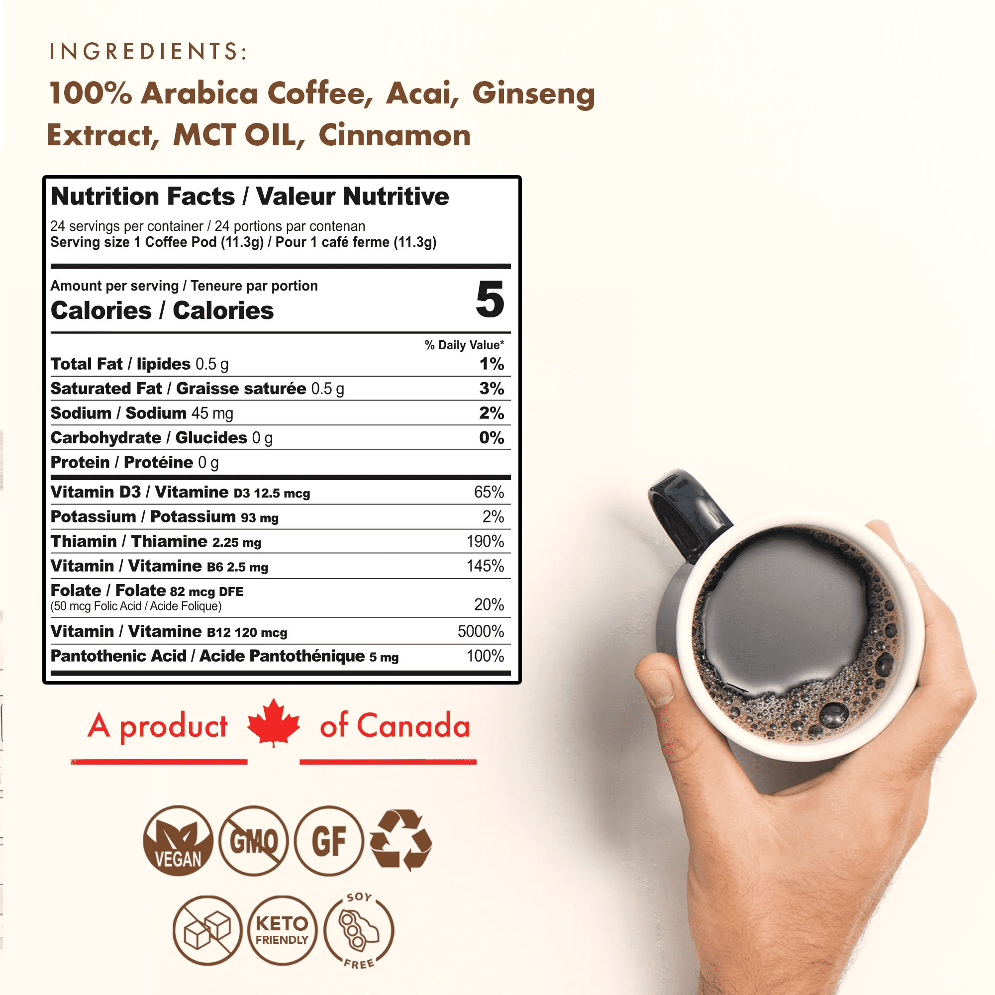 SOLLO Brain Power Medium Roast Coffee Pods with MCT, Acai & Vitamins - Improves Memory & Focus Compatible with 2.0 K-Cup Keurig Brewers, 24 Ct