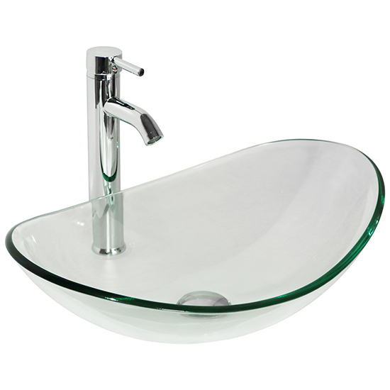 Bathroom Blue Tempered Glass Oval Vessel Sink Basin Chrome Mixer Faucet Set