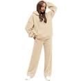thumbnail image 2 of Huankd Womens Sweatsuits 2 Piece Set 2026 Casual Winter Long Sleeve Hoodie Loose Wide Leg Sweatpants Spring Tracksuit Beige XL, 2 of 8