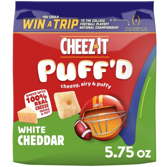 Cheez-It Puff'd White Cheddar Cheesy Baked Snacks, Puffed Snack Crackers, 5.75 oz (Pack of 4)