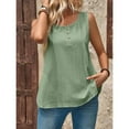 thumbnail image 6 of Uooqdmx Linen Tank Tops for Women, Gauze Shirts for Women, Plain Tank Tops for Women, Loose Fitting Tank Tops for Women, Sleeveless Tunic Tops for Women, Green L, 6 of 9