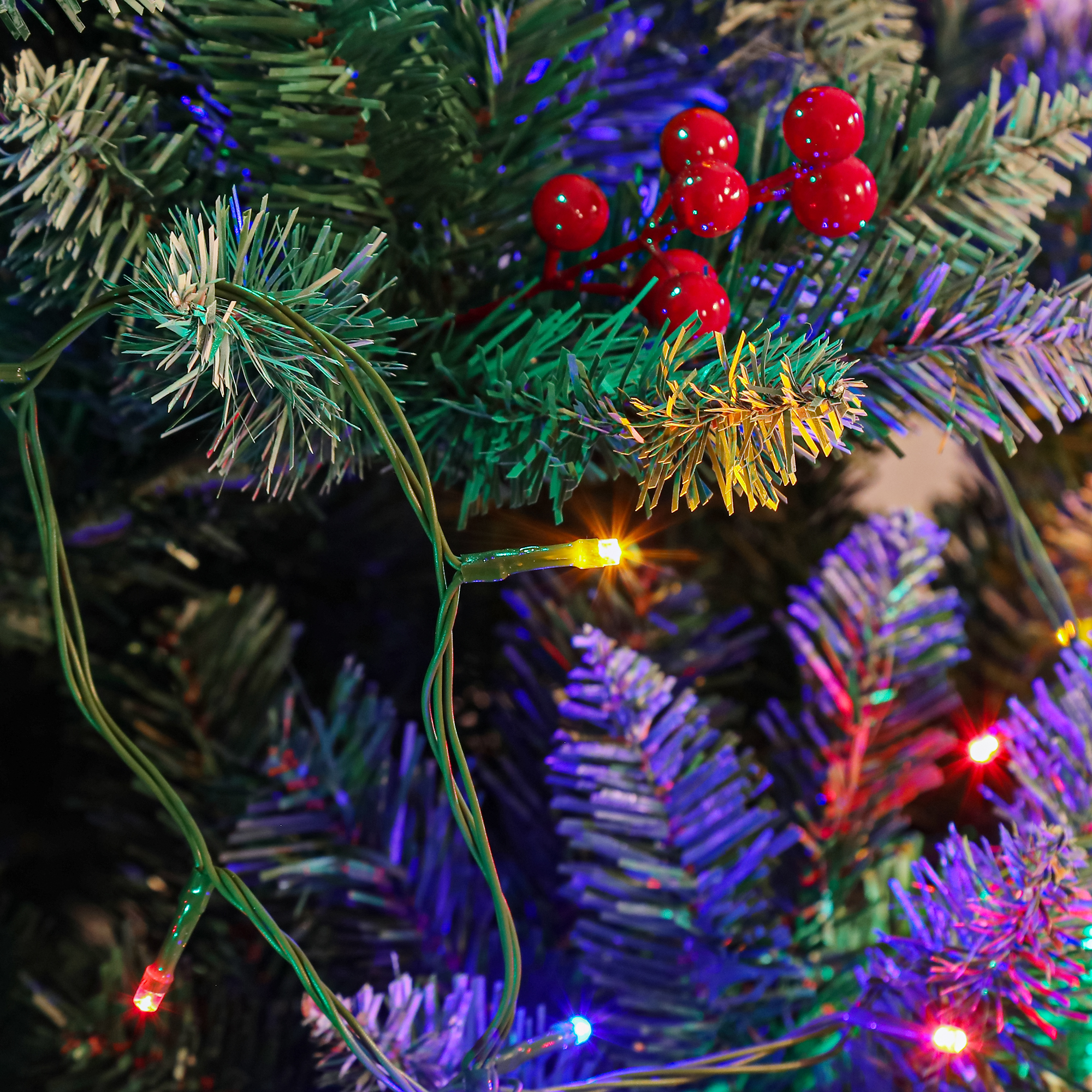 7.5 ft Artificial Christmas Tree with 200 LED Lights, Army Green, 1358 Branch Tips, Metal Hinges & Foldable Base