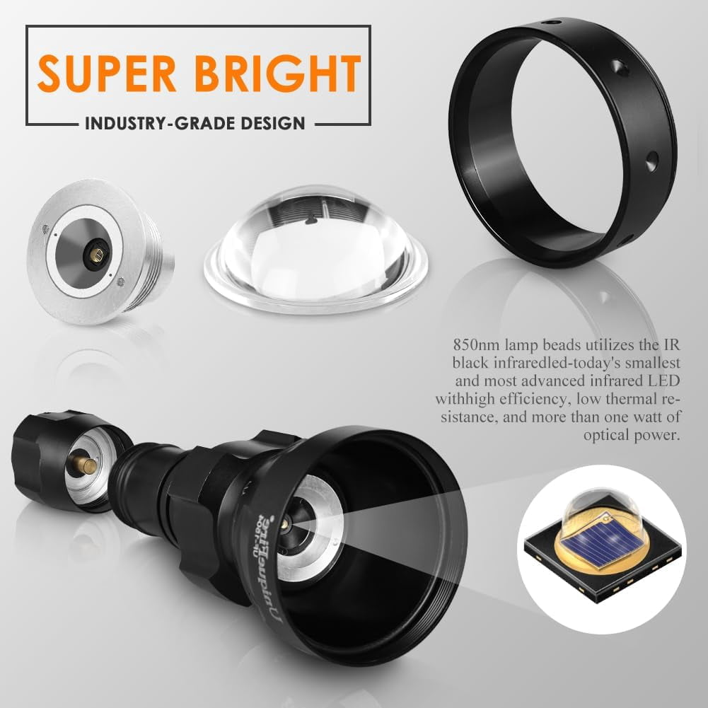 ZC 1503 850nm IR Illuminator Flashlight Lights for Night Vision 50MM Lens Zoomable Infrared Spotlight with 3 Modes Memory IR Flashlight Coyote Night Fishing IR Light