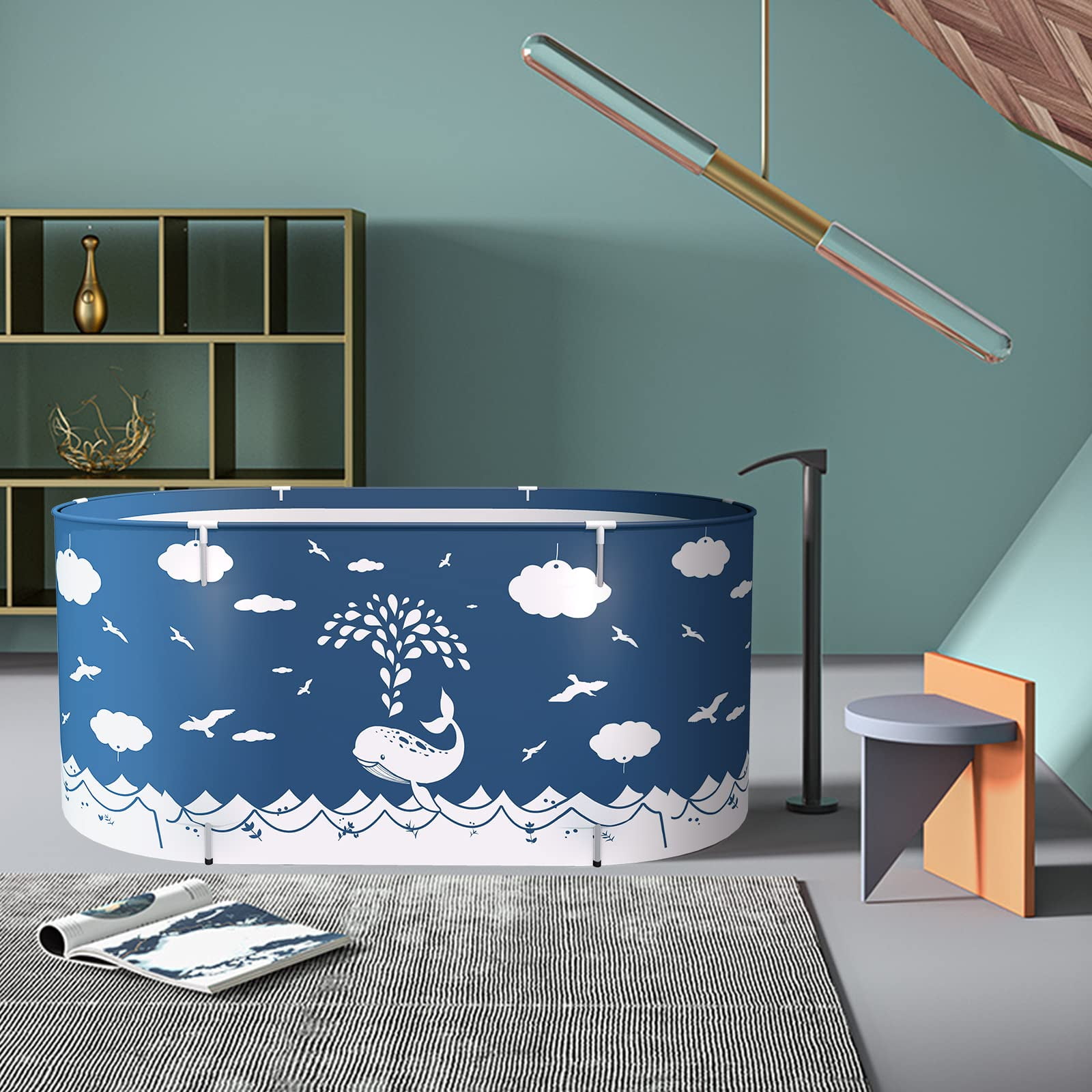 Portable Bathtub, Japanese Soaking Bath Tub for Shower Stall, Foldable