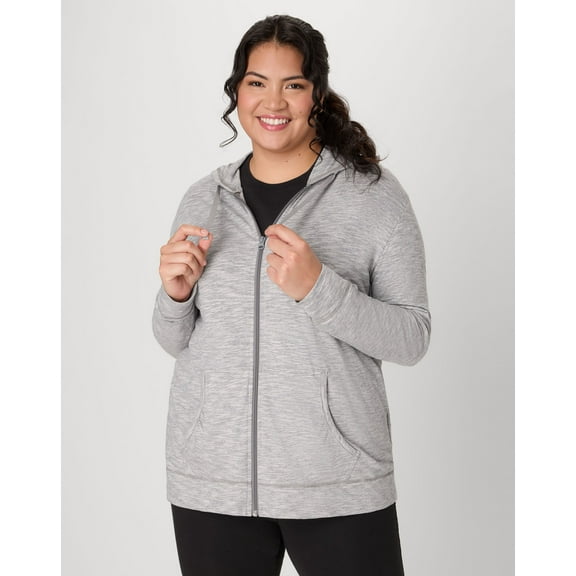 Hanes Just My Size Women's Full-Zip Slub Hoodie (Plus ) Dada Grey Heather 4X
