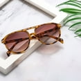 thumbnail image 3 of Women's Retro-Inspired Double-Bridge Square Sunglasses - Tortoise Shell Frame - Brown Lens, 3 of 4