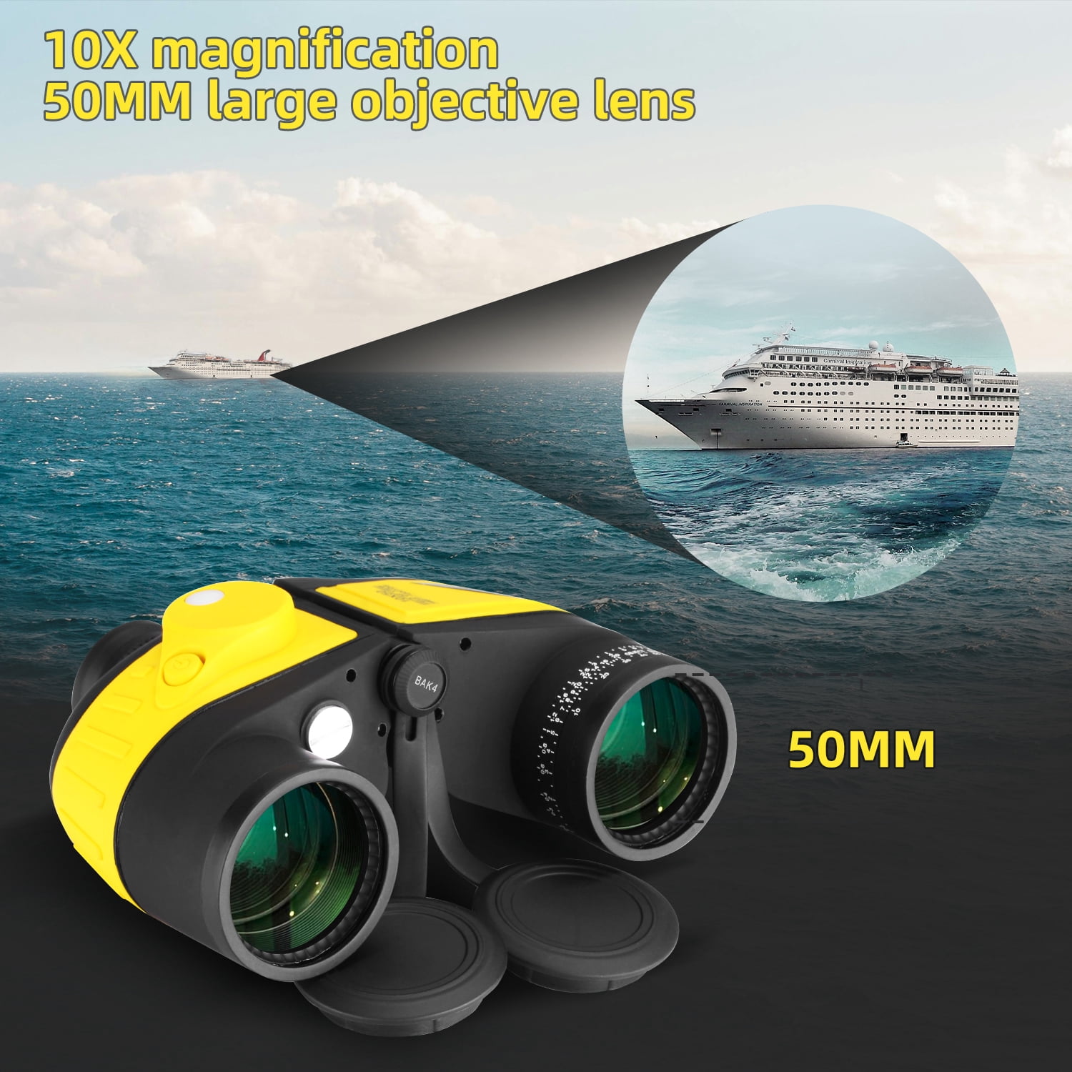 NEYLANG 10x50 Binoculars, Waterproof Floating Marine with Rangefinder Reticle for Birding Hunting Outdoor