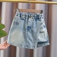 thumbnail image 2 of Landzoo Girls Shorts Solid Color Elastic Waist A-Line Summer Cozy Soft Girls Denim Skort Shorts Size 6-7 Years Blue, 2 of 8
