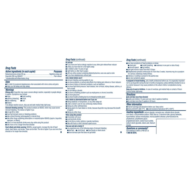 Advil PM (4 Count, In-Pack Coupon) Pain Reliever/Nighttime Sleep Aid Coated Caplet, 200Mg Ibuprofen, 38Mg Diphenhydramine - Walmart.com advil-pm-4-count-in-pack-coupon-pain-reliever-nighttime-sleep-aid-coated-caplet-200mg-ibuprofen-38mg-diphenhydramine-walmart-com