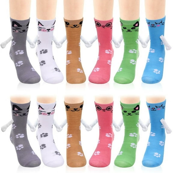 Bocaoying 6 Pairs Magnetic Holding Hands Socks, Colorful Funny Magnetic Suction Socks, 3D Doll Couple Socks for Couples, Anniversary, Best Friends, Engagements, Teens