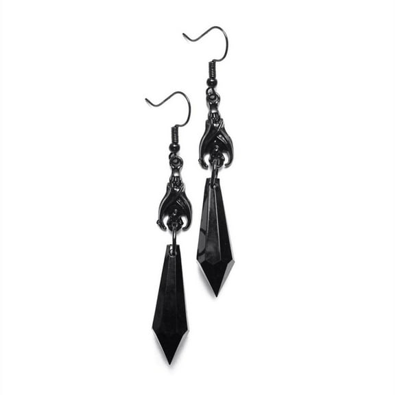SIEYIO Black Bat Pendant Earring Hexagonal Pillar Earrings Crystal Dangle Earrings